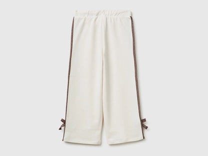 Benetton Creamy White Girls Pants with Lace and Bows SKU: 3F9VGF05C_00E Image 02