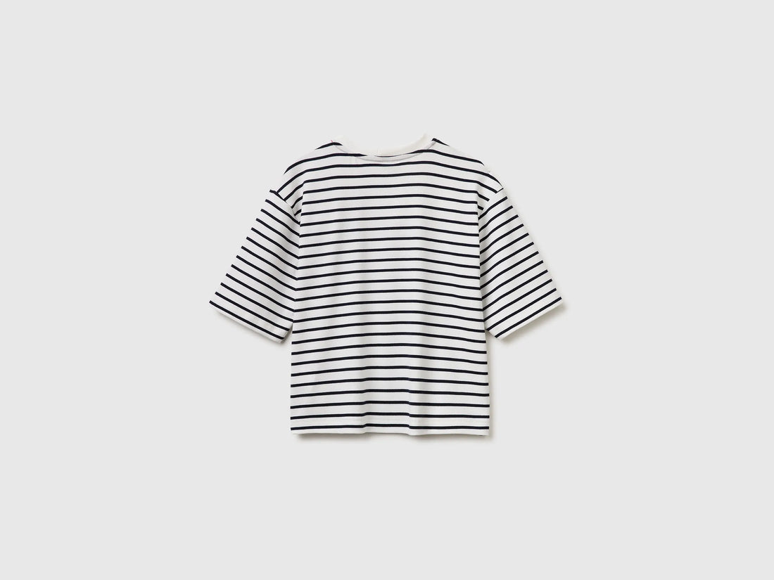 Benetton Dark Blue Women Sailor Striped T-Shirt with Embroidery SKU: 3FLCD10C8_901 Image 02
