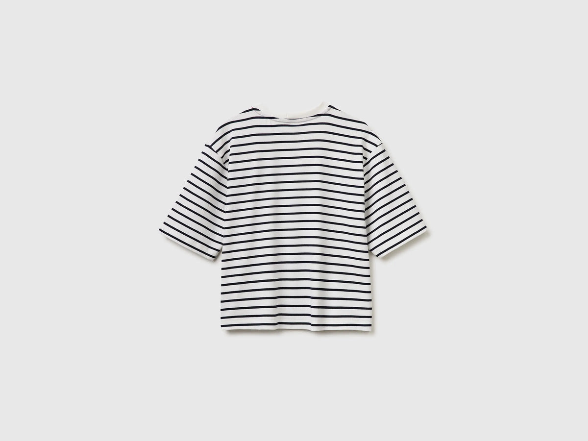 Benetton Dark Blue Women Sailor Striped T-Shirt with Embroidery SKU: 3FLCD10C8_901 Image 02