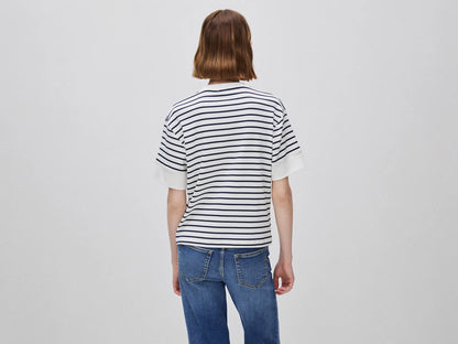 Benetton Dark Blue Women Striped Short-Sleeved T-Shirt SKU: 3FLCD10CG_901 Image 02