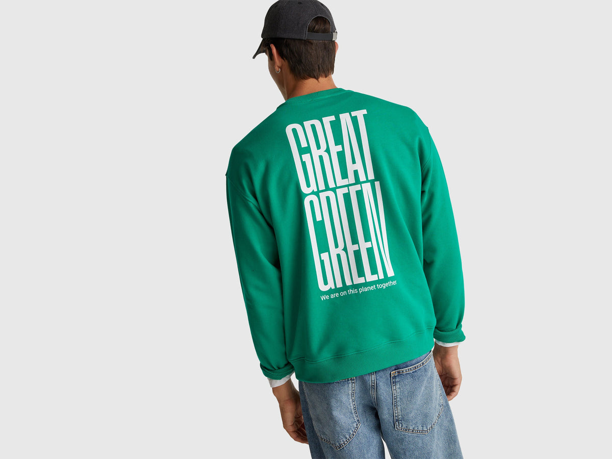 Benetton_Green_Relaxed Fit Sweatshirt with Print_3FWYU10AZ_108_02