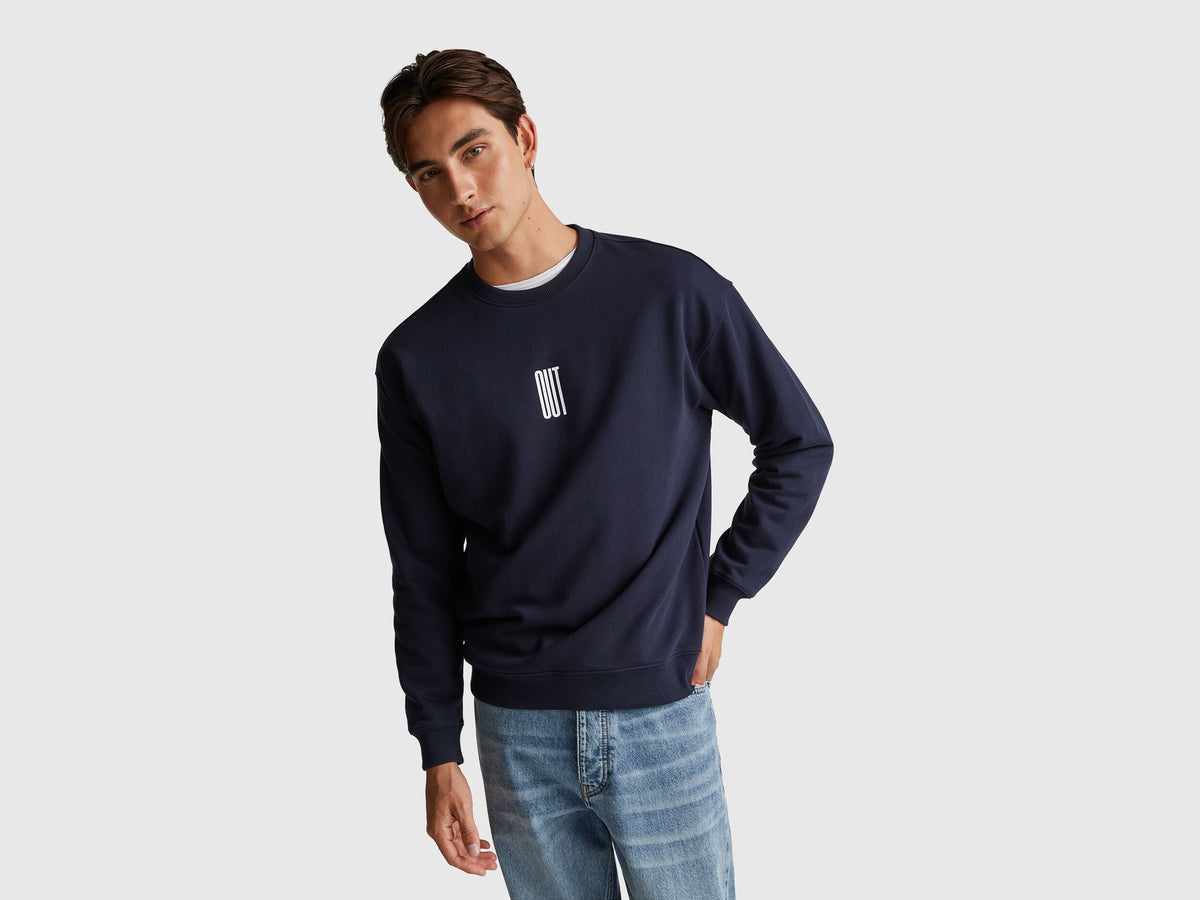 Benetton_Dark Blue_Relaxed Fit Sweatshirt with Print_3FWYU10AZ_3C1_01