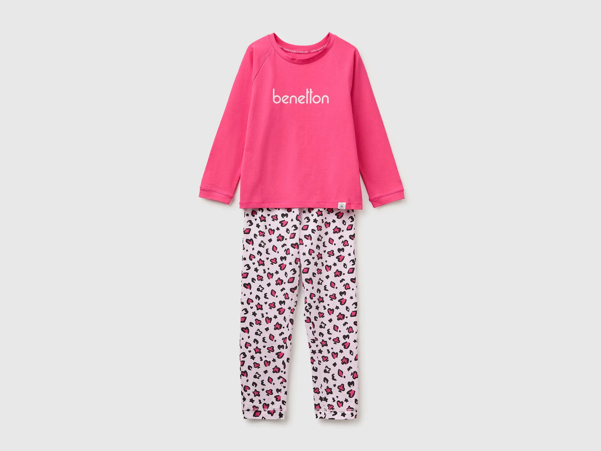Benetton Light Blue Boys Pyjamas with Logo and Patterned Trousers SKU: 3G680P0A6_903 Image 01