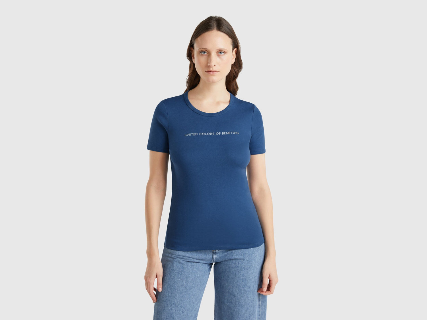 Benetton_T-Shirt in 100% Cotton with Glitter Print Logo_3GA2E16A2_217_01