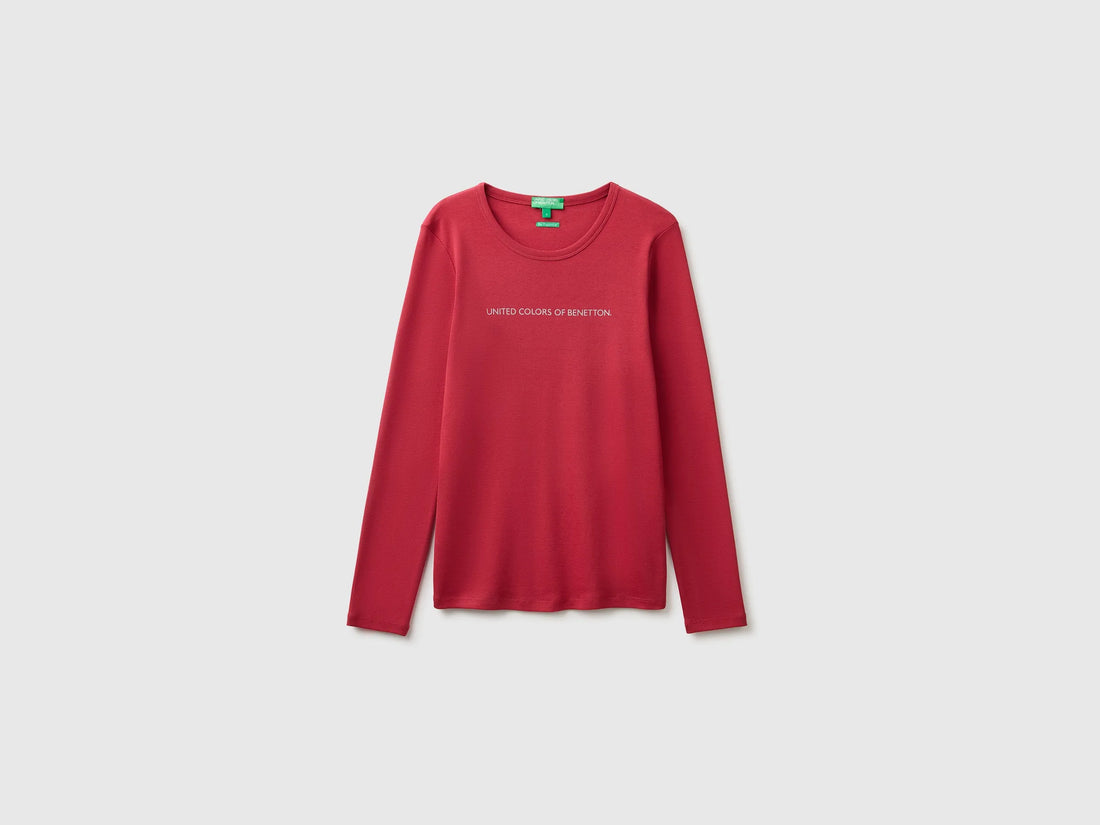 Benetton Strawberry Women Long-Sleeved T-Shirt with Glitter Logo SKU: 3GA8E16G0_0E2 Image 01