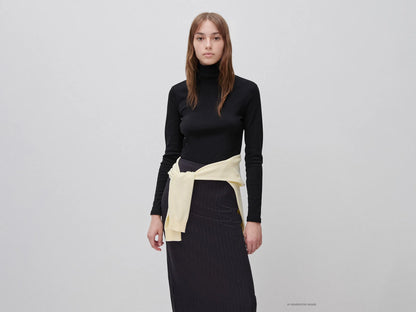 Benetton Black Women Long-Staple Cotton Turtleneck T-Shirt SKU: 3GA8E2224_100 Image 01