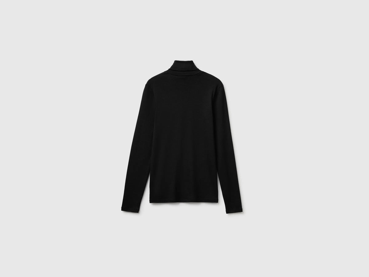 Benetton Black Women Long-Staple Cotton Turtleneck T-Shirt SKU: 3GA8E2224_100 Image 06