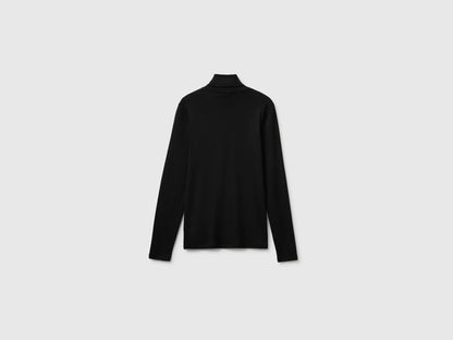 Benetton Black Women Long-Staple Cotton Turtleneck T-Shirt SKU: 3GA8E2224_100 Image 06