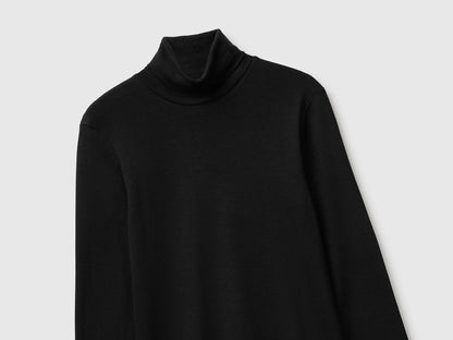 Benetton Black Women Long-Staple Cotton Turtleneck T-Shirt SKU: 3GA8E2224_100 Image 07