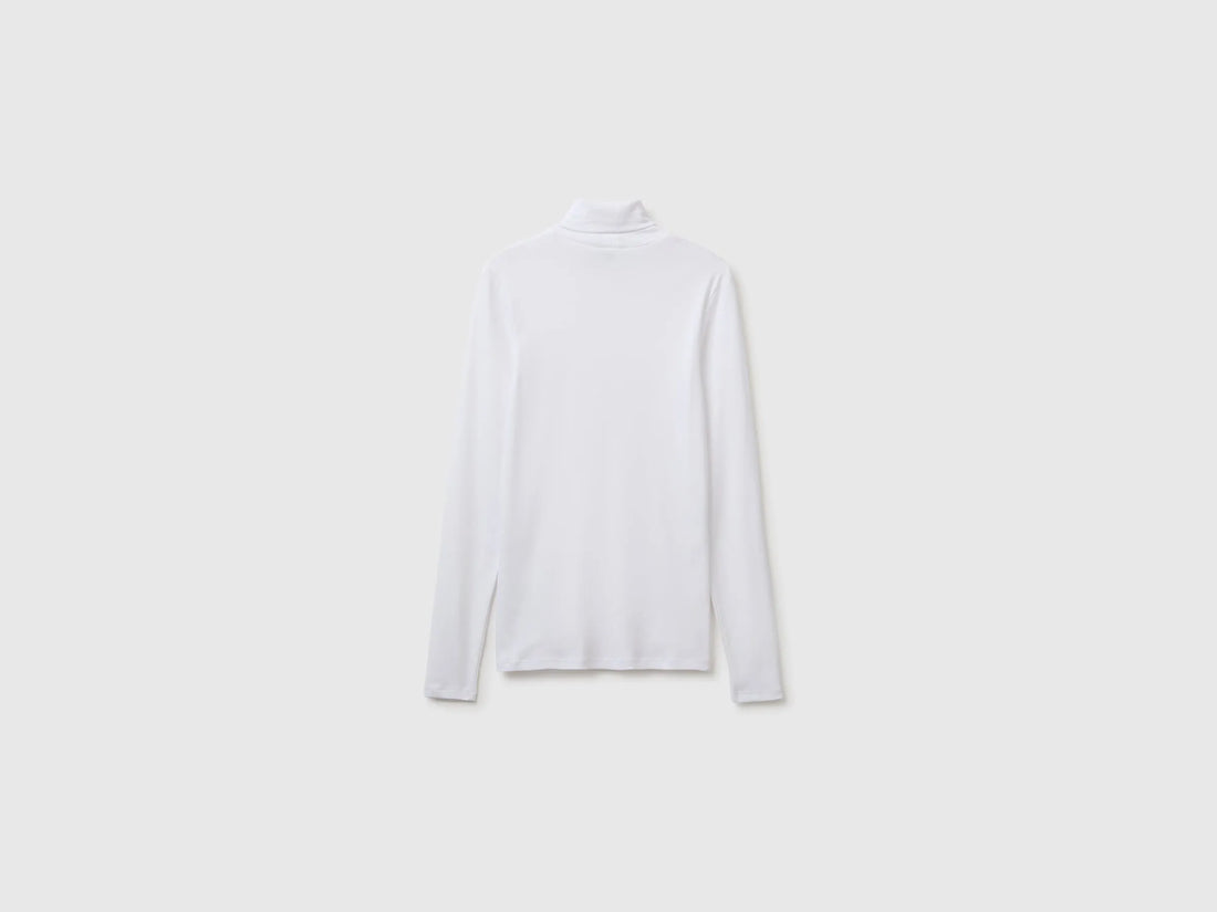 Benetton White Women Long-Staple Cotton Turtleneck T-Shirt SKU: 3GA8E2224_101 Image 02