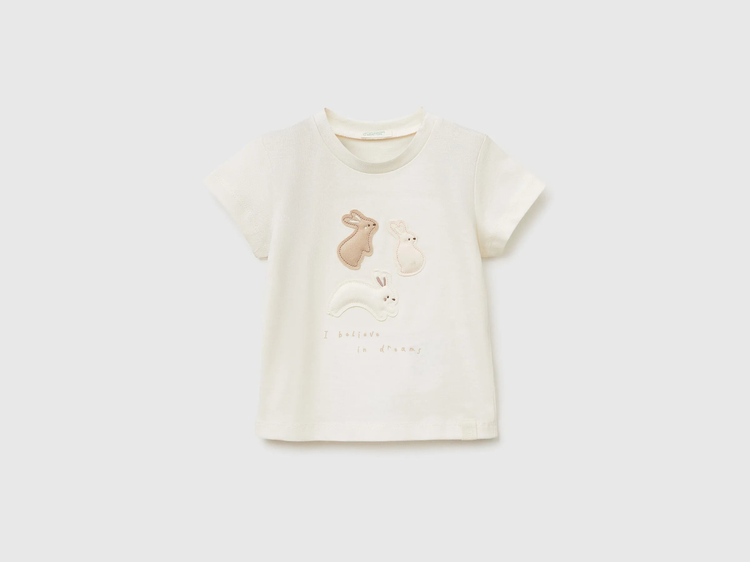 Benetton Creamy White Newborn T-Shirt with Organic Cotton Application SKU: 3I1XA106X_0R2 Image 01