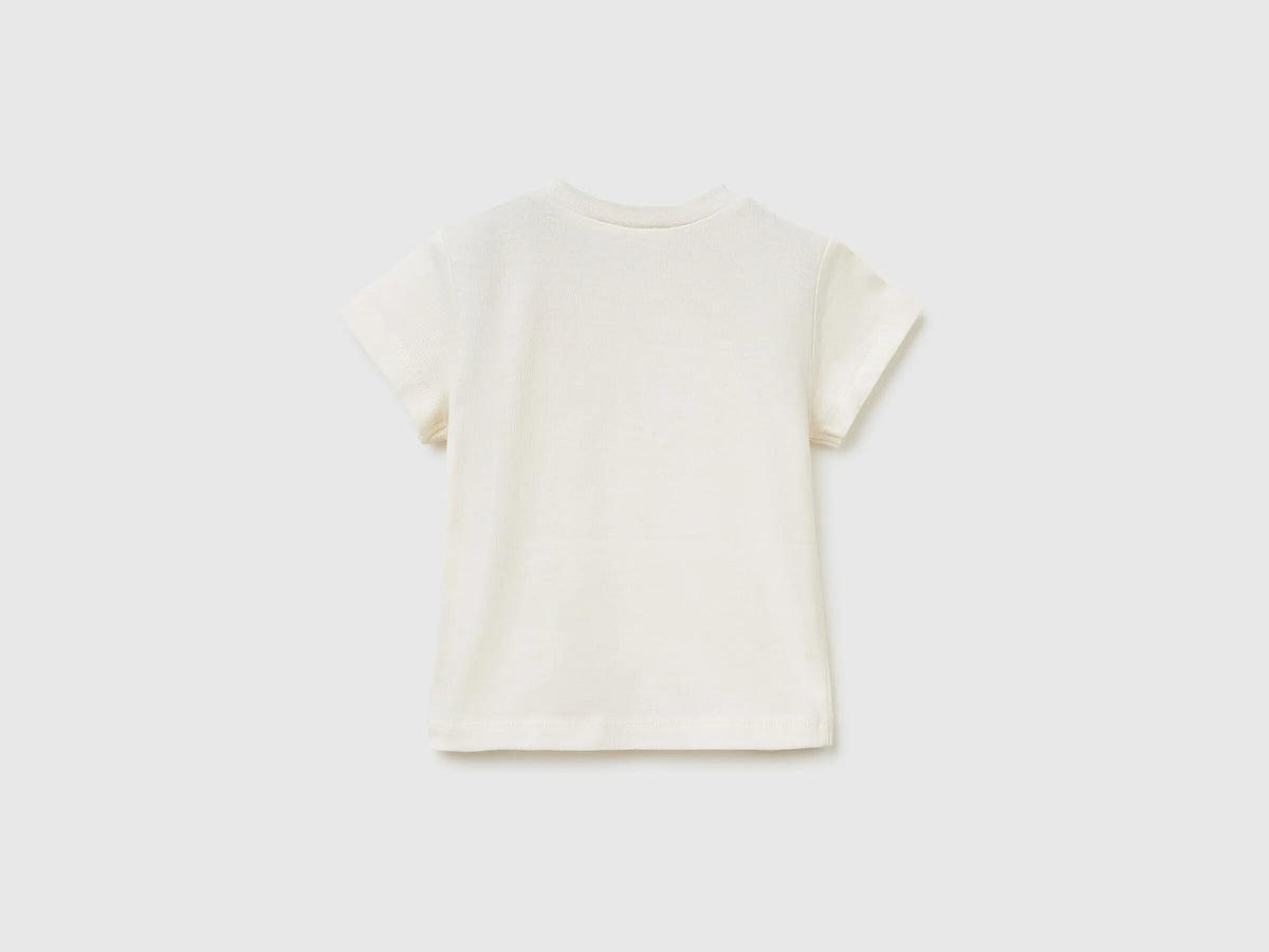 Benetton Creamy White Newborn T-Shirt with Organic Cotton Application SKU: 3I1XA106X_0R2 Image 02