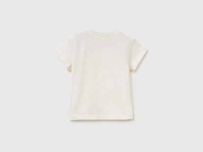 Benetton Creamy White Newborn T-Shirt with Organic Cotton Application SKU: 3I1XA106X_0R2 Image 02