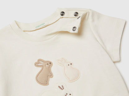 Benetton Creamy White Newborn T-Shirt with Organic Cotton Application SKU: 3I1XA106X_0R2 Image 03