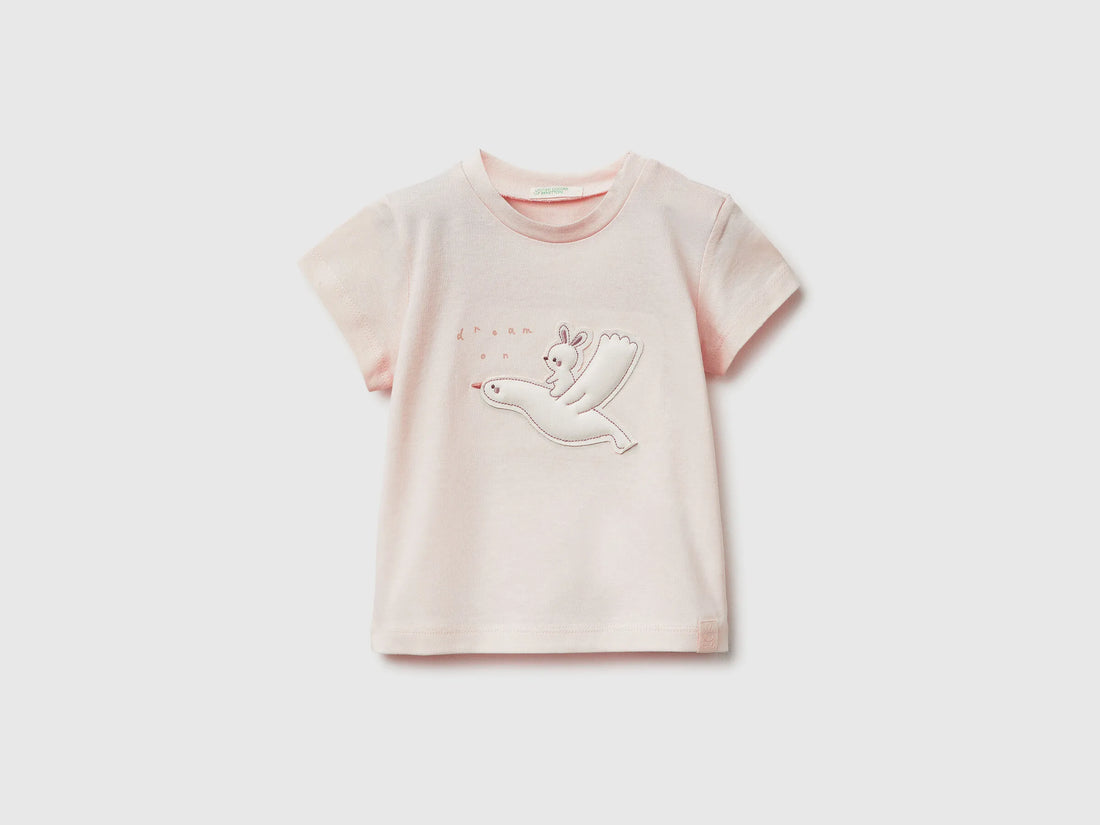 Benetton Soft Pink Newborn T-Shirt with Organic Cotton Application SKU: 3I1XA106X_35P Image 01