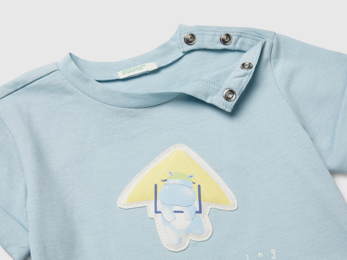 Benetton Sky Blue Newborn Organic Cotton Patch T-Shirt SKU: 3I1XA106Y_33W Image 03