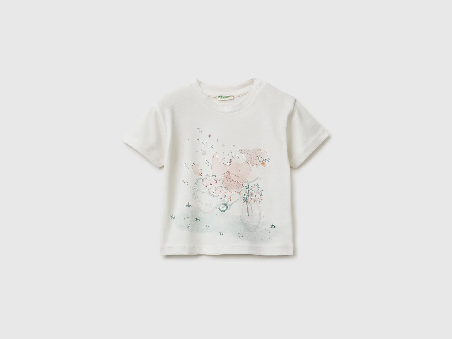 Benetton Creamy White Girls Animal Print T-Shirt SKU: 3I1XA1077_074 Image 01