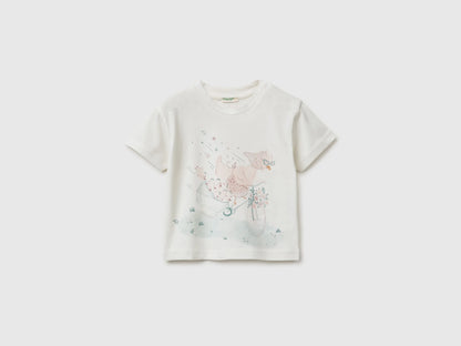 Benetton Creamy White Girls Animal Print T-Shirt SKU: 3I1XA1077_074 Image 01