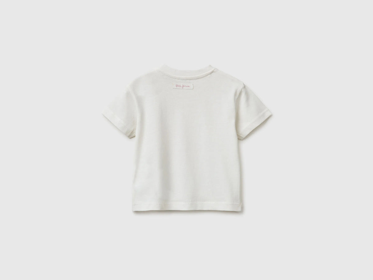 Benetton Creamy White Girls Animal Print T-Shirt SKU: 3I1XA1077_074 Image 02