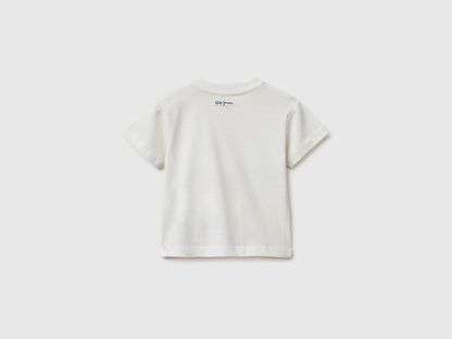 Benetton Creamy White Boys Animal Print T-Shirt SKU: 3I1XA1077_901 Image 02