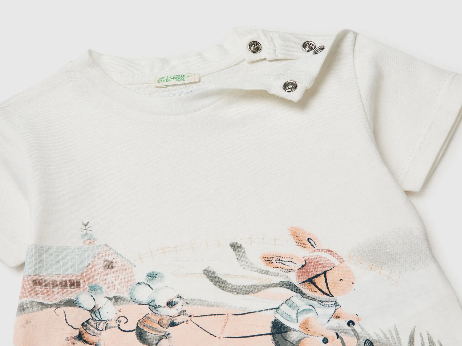 Benetton Creamy White Boys Animal Print T-Shirt SKU: 3I1XA1077_901 Image 03