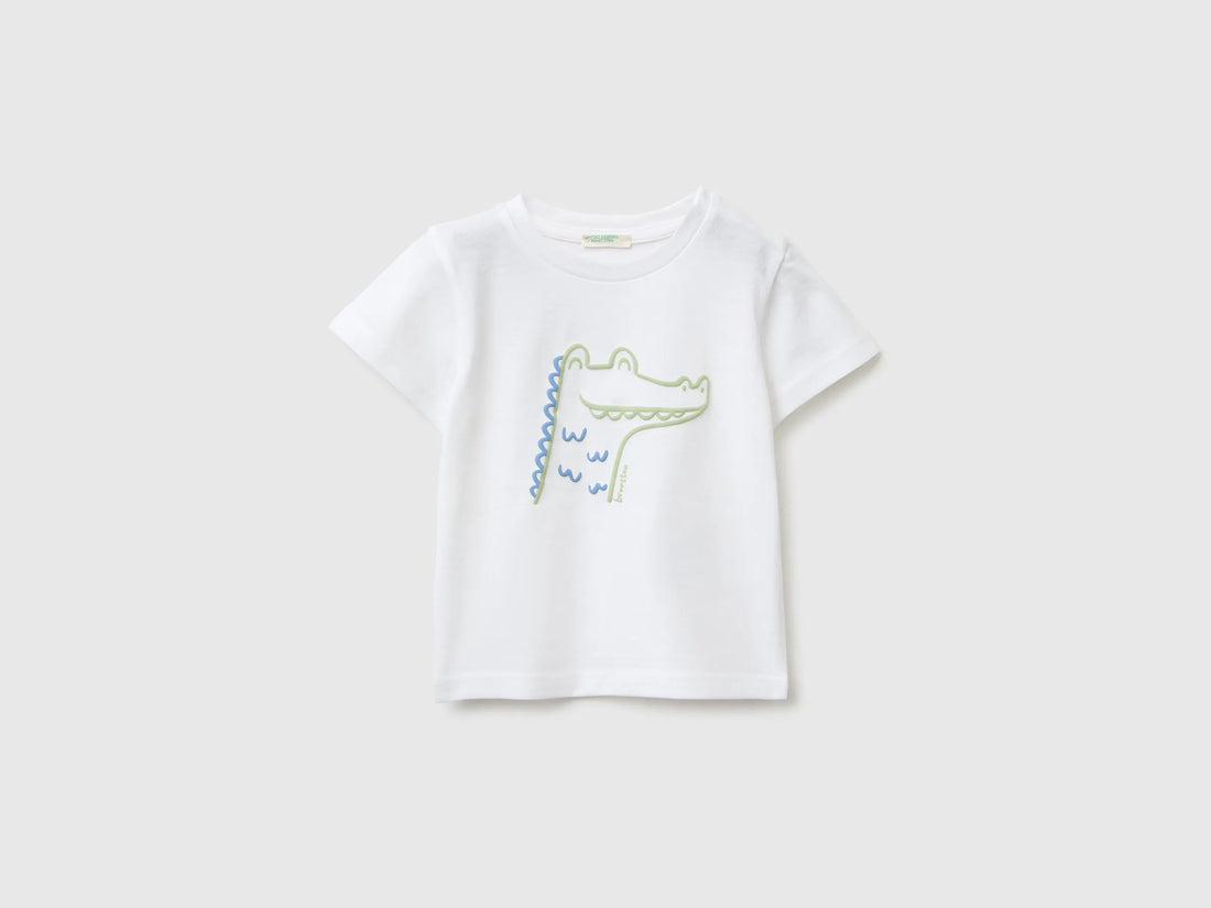 Benetton White Baby Animal Print T-Shirt SKU: 3I1XA1078_101 Image 01