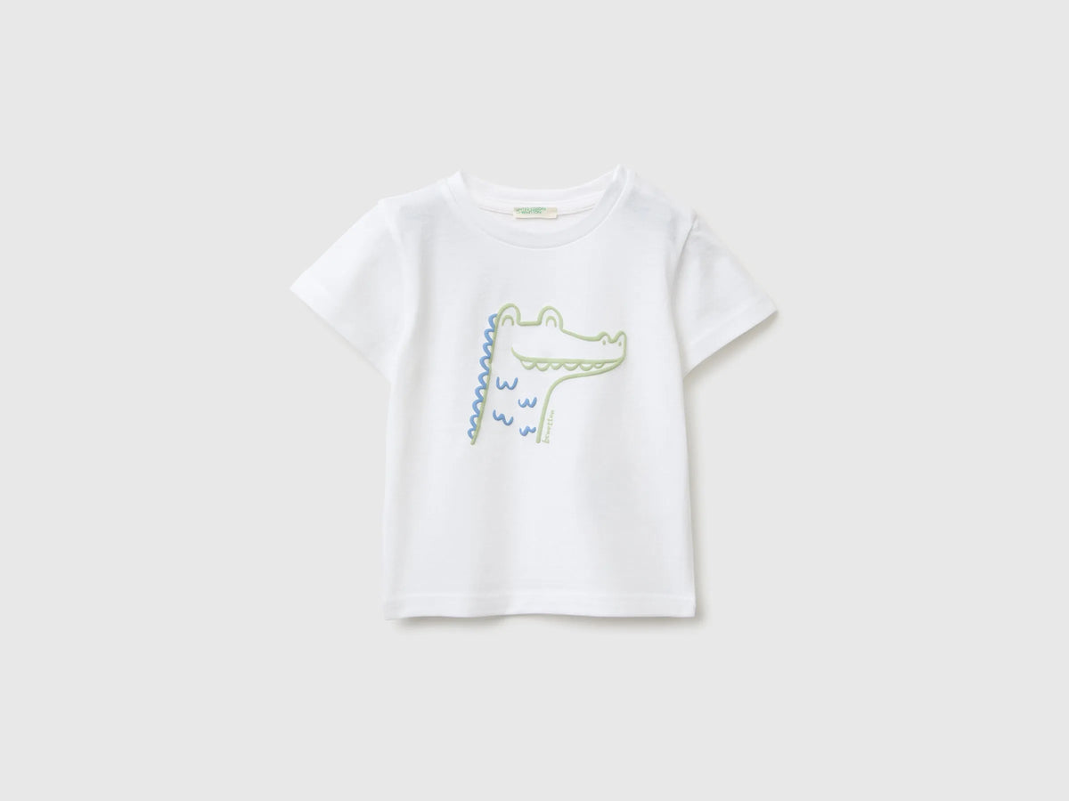 Benetton White Baby Animal Print T-Shirt SKU: 3I1XA1078_101 Image 01