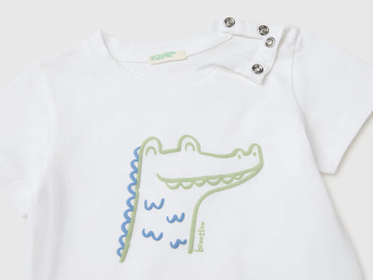 Benetton White Baby Animal Print T-Shirt SKU: 3I1XA1078_101 Image 03