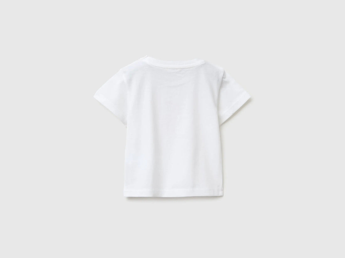 Benetton White Baby Girl Animal Print T-Shirt SKU: 3I1XA1078_901 Image 02