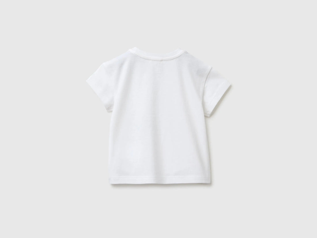 Benetton White Baby T-Shirt with Print and Embroidery SKU: 3I1XA1079_101 Image 02