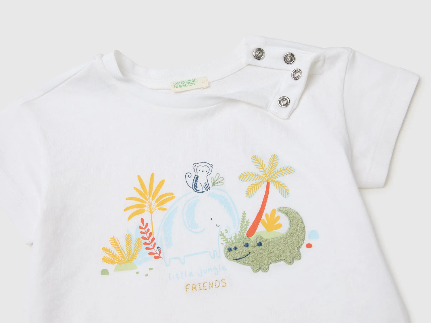 Benetton White Baby T-Shirt with Print and Embroidery SKU: 3I1XA1079_101 Image 03