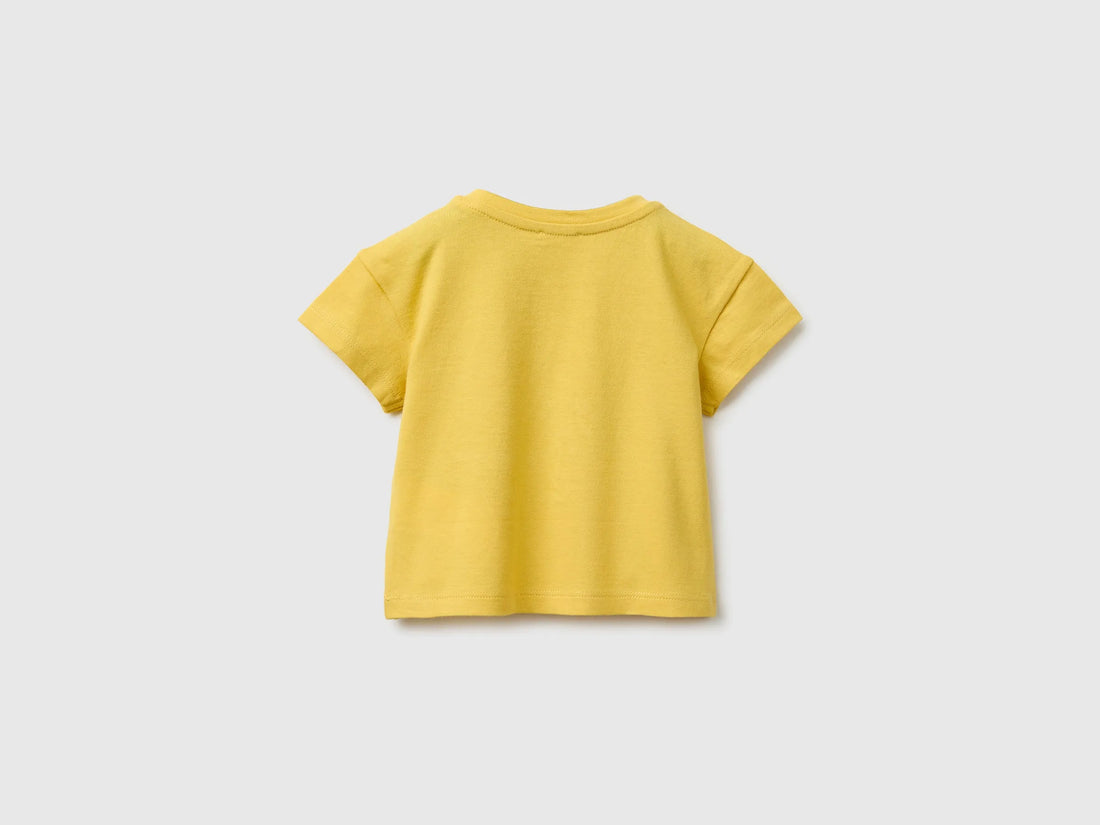 Benetton Yellow Baby T-Shirt with Print and Embroidery SKU: 3I1XA1079_22R Image 02