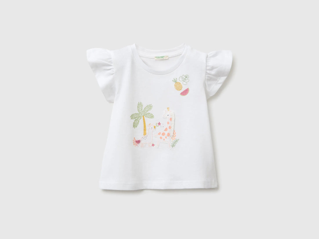 Benetton White Baby Girl Organic Cotton T-Shirt SKU: 3I1XA107D_101 Image 01