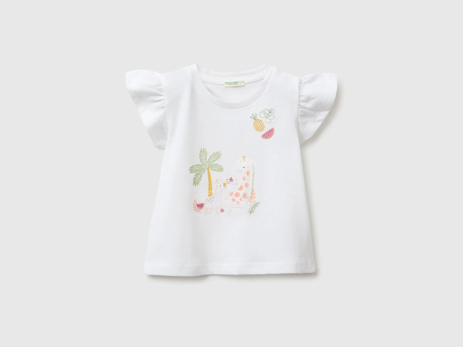 Benetton White Baby Girl Organic Cotton T-Shirt SKU: 3I1XA107D_101 Image 01