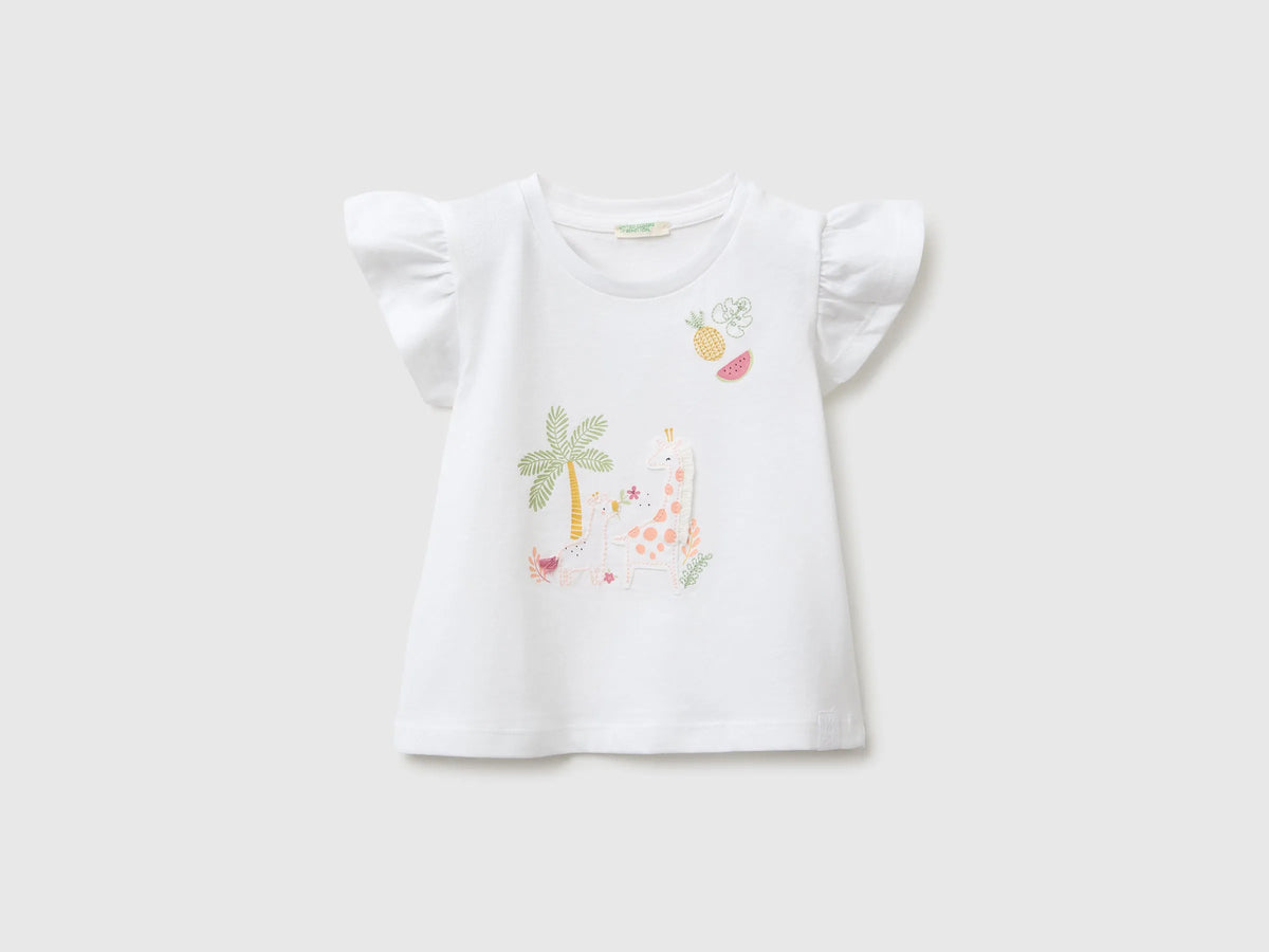 Benetton White Baby Girl Organic Cotton T-Shirt SKU: 3I1XA107D_101 Image 01