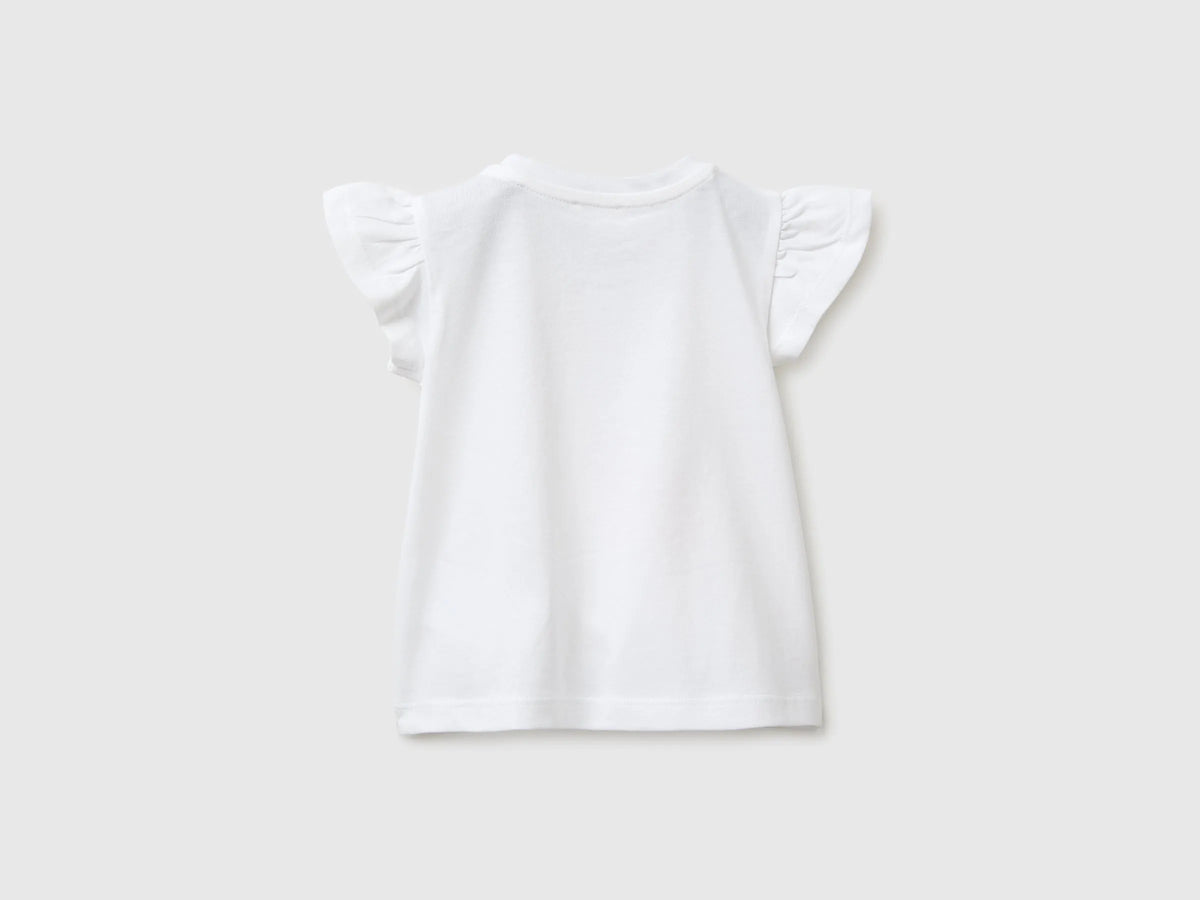 Benetton White Baby Girl Organic Cotton T-Shirt SKU: 3I1XA107D_101 Image 02