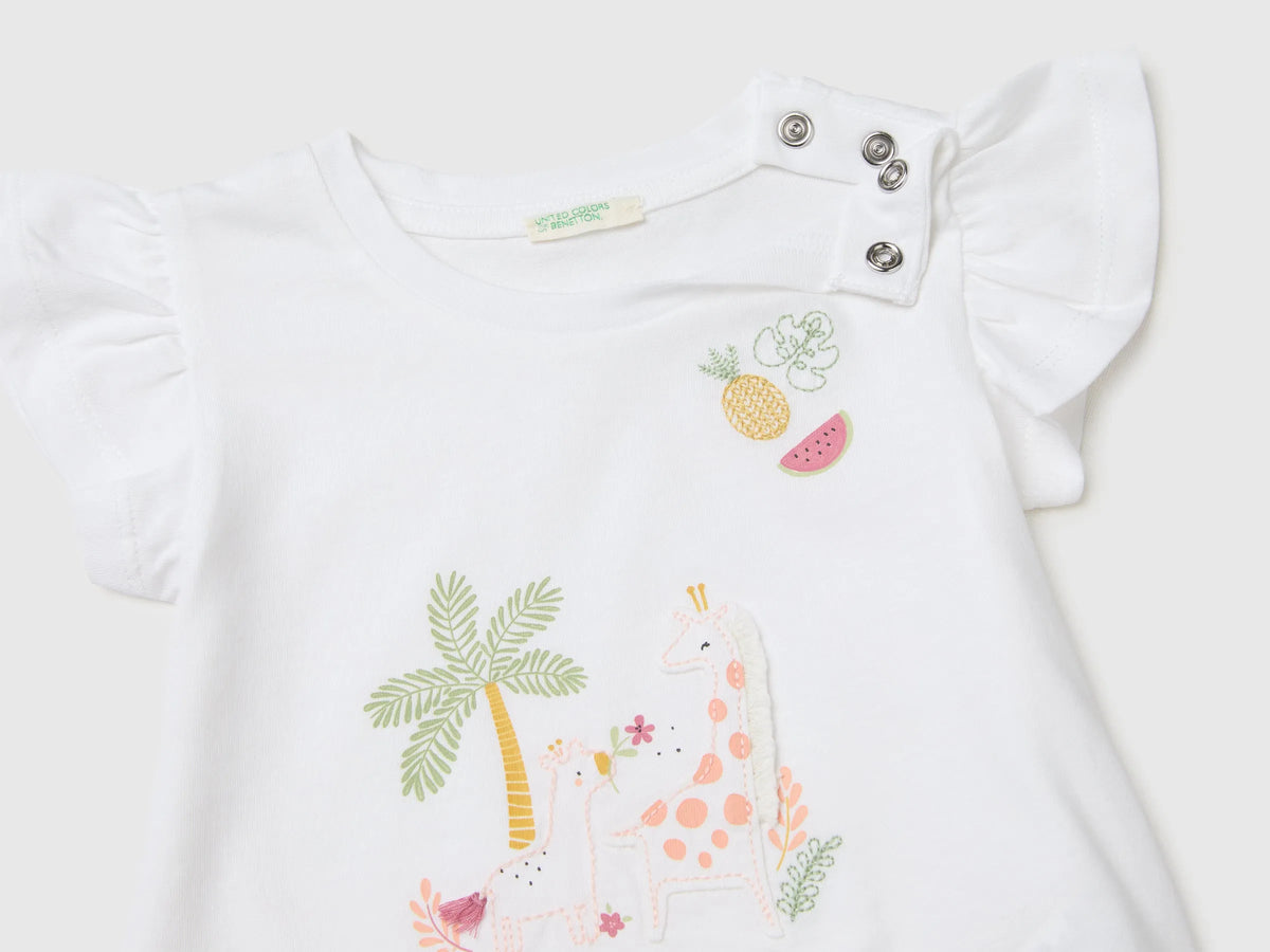 Benetton White Baby Girl Organic Cotton T-Shirt SKU: 3I1XA107D_101 Image 03