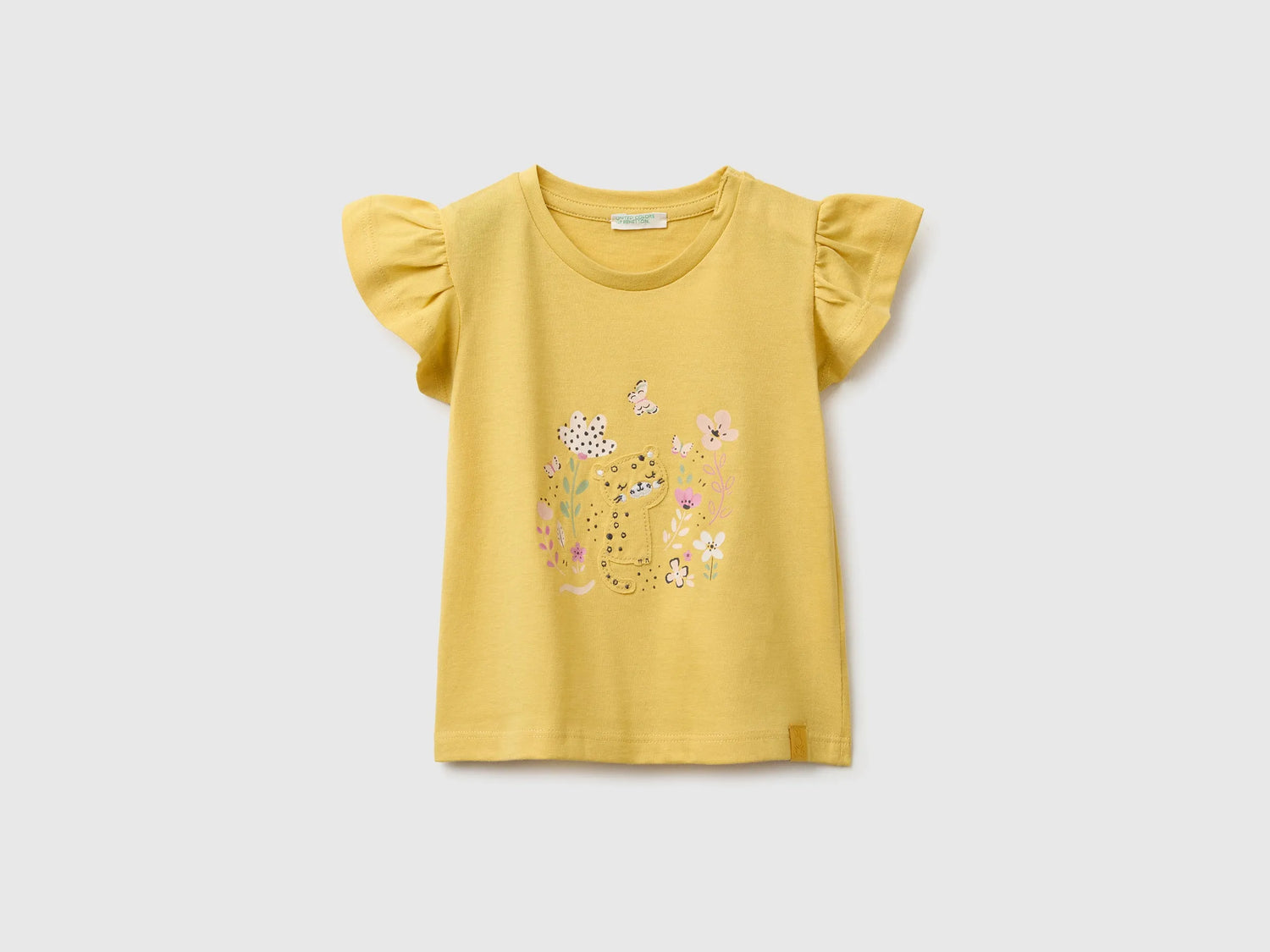 Benetton Yellow Baby Girl Organic Cotton T-Shirt SKU: 3I1XA107D_22R Image 01
