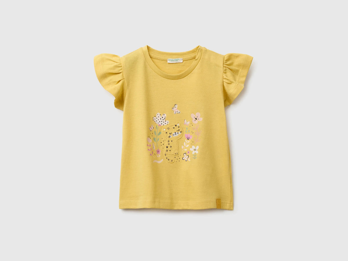 Benetton Yellow Baby Girl Organic Cotton T-Shirt SKU: 3I1XA107D_22R Image 01
