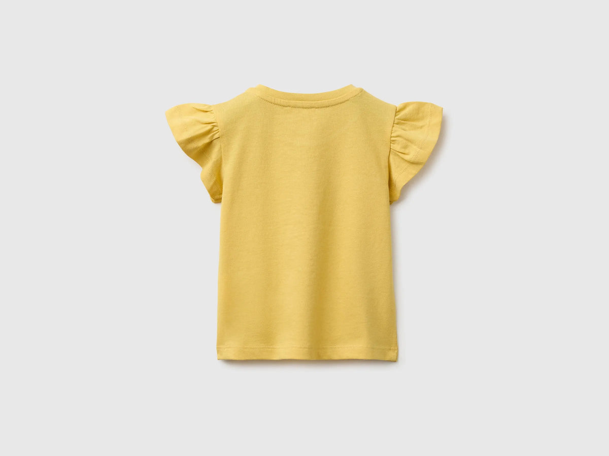 Benetton Yellow Baby Girl Organic Cotton T-Shirt SKU: 3I1XA107D_22R Image 02