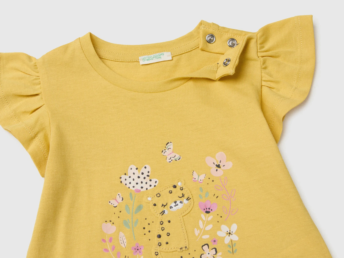 Benetton Yellow Baby Girl Organic Cotton T-Shirt SKU: 3I1XA107D_22R Image 03