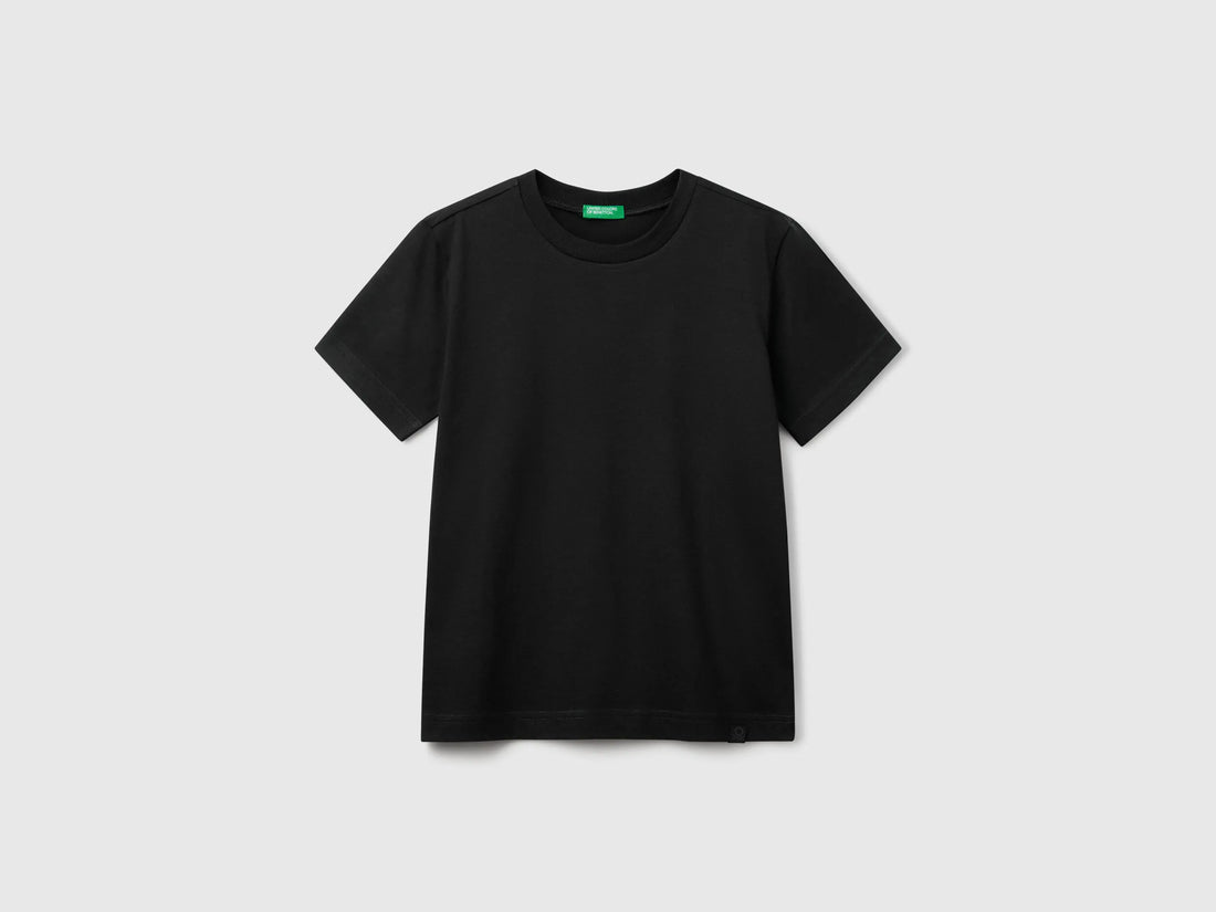 Benetton Black Boys Short Sleeve T-Shirt Cotton SKU: 3I1XC109W_100 Image 01