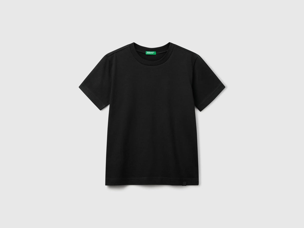 Benetton Black Boys Short Sleeve T-Shirt Cotton SKU: 3I1XC109W_100 Image 01