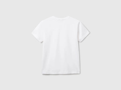 Benetton White Boys Short Sleeve T-Shirt Cotton SKU: 3I1XC109W_101 Image 02