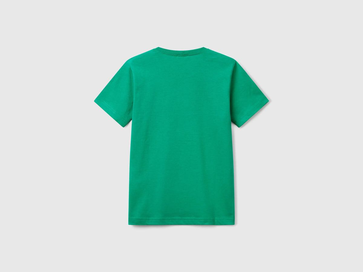 Benetton Green Boys Short Sleeve T-Shirt Cotton SKU: 3I1XC109W_108 Image 02
