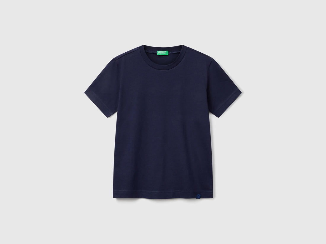Benetton Dark Blue Boys Short Sleeve T-Shirt Cotton SKU: 3I1XC109W_252 Image 01