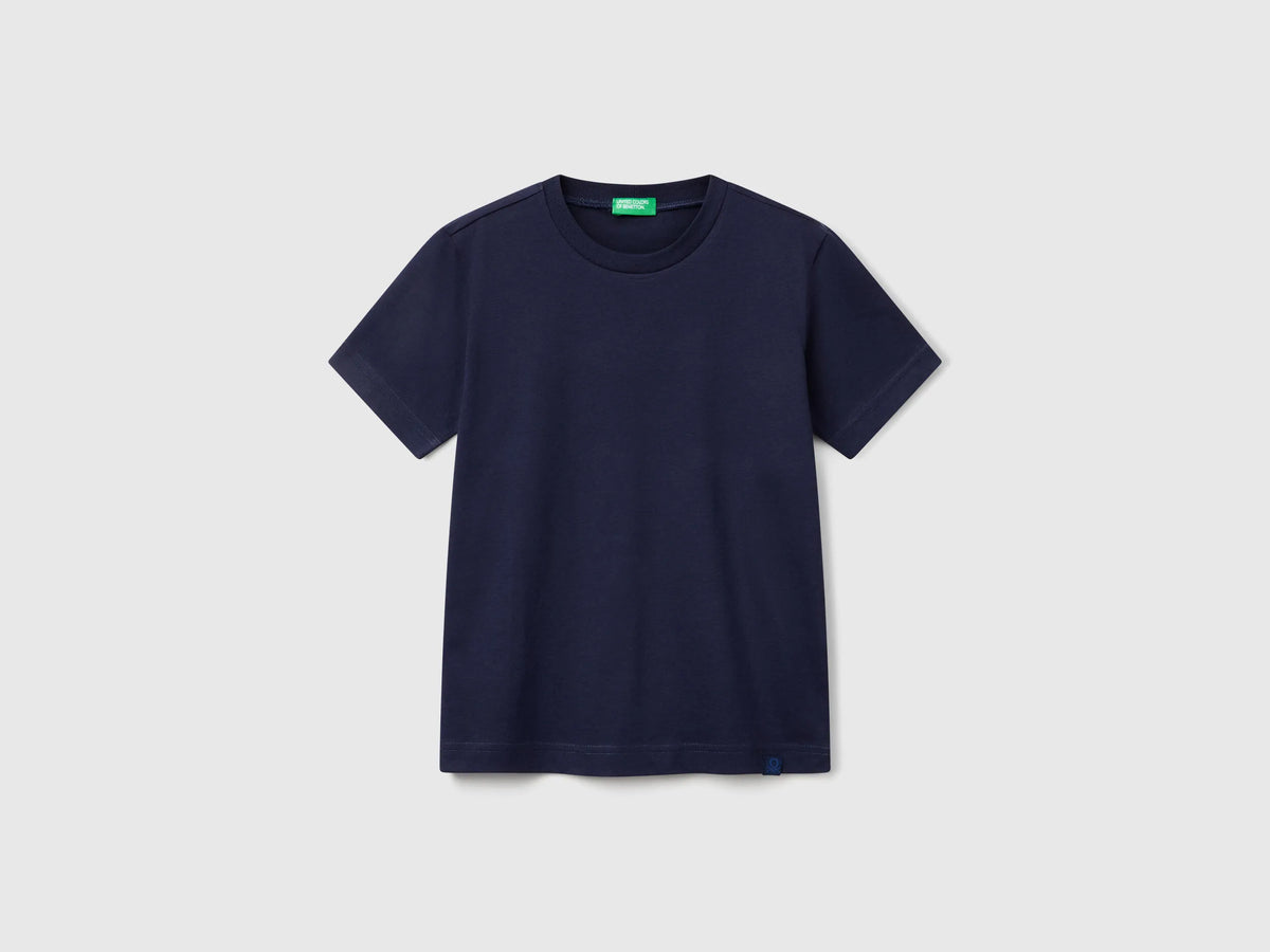 Benetton Dark Blue Boys Short Sleeve T-Shirt Cotton SKU: 3I1XC109W_252 Image 01