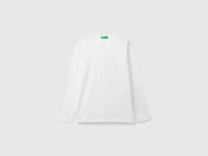 Benetton Creamy White Girls Long Sleeve T-Shirt in Organic Cotton SKU: 3I1XC10DA_074 Image 01