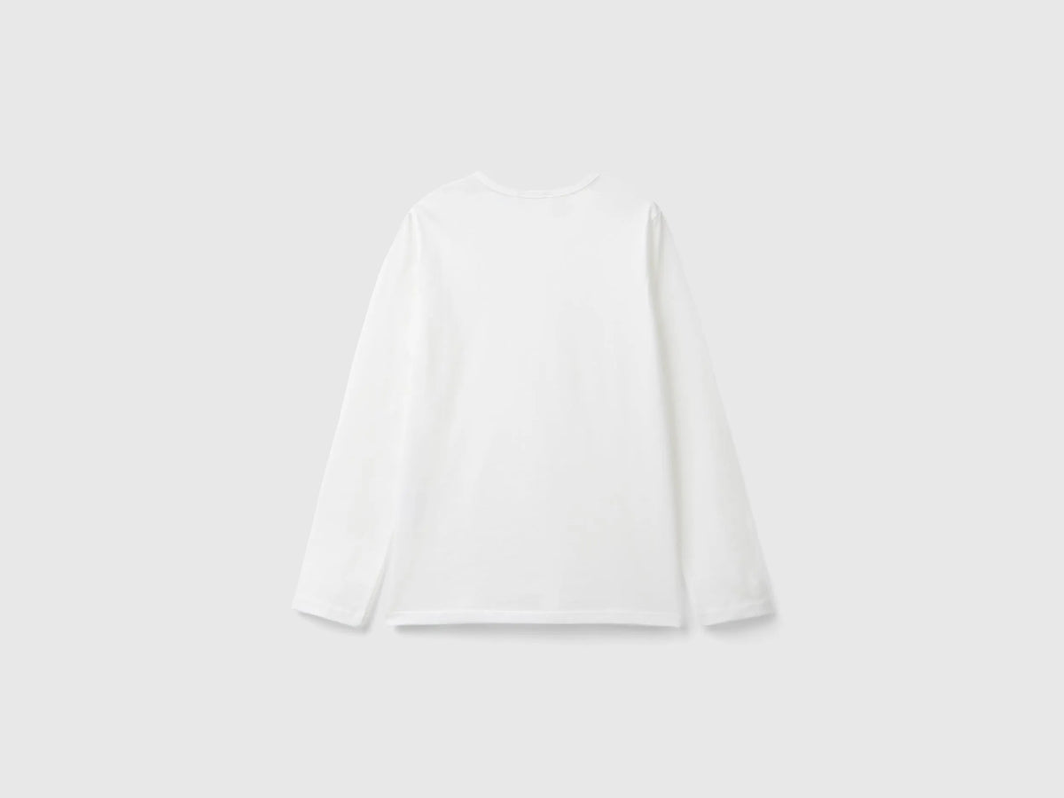 Benetton Creamy White Girls Long Sleeve T-Shirt in Organic Cotton SKU: 3I1XC10DA_074 Image 02
