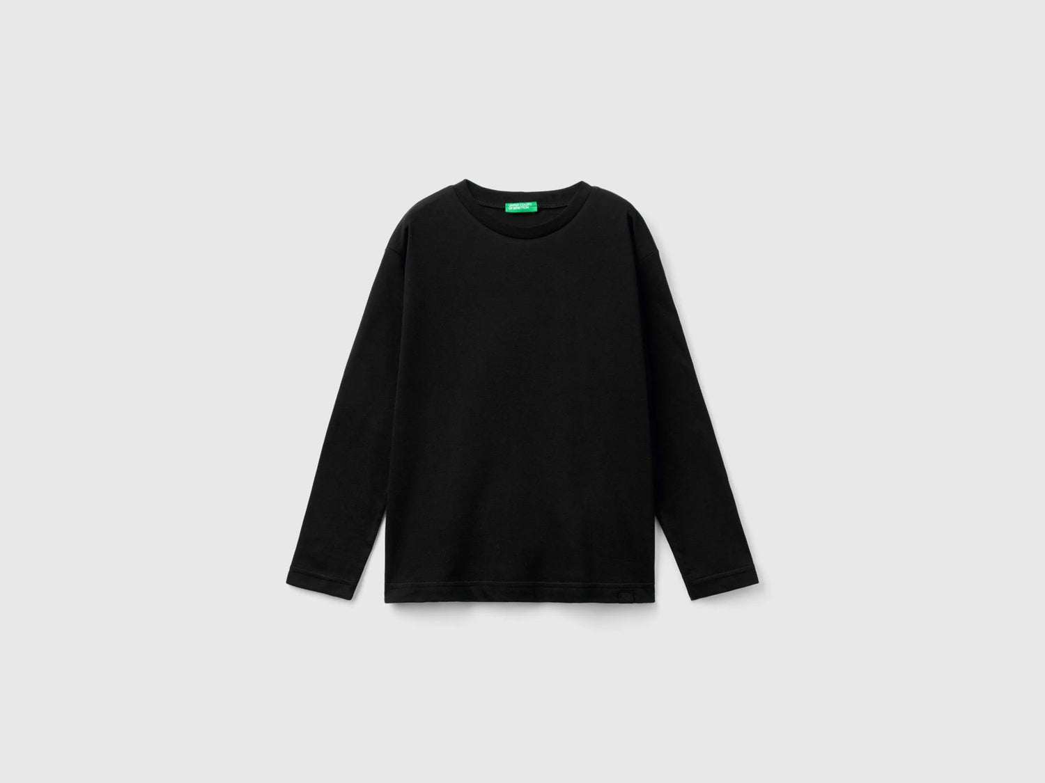 Benetton Black Boys Cotton Crew Neck T-Shirt SKU: 3I1XC10DB_100 Image 01